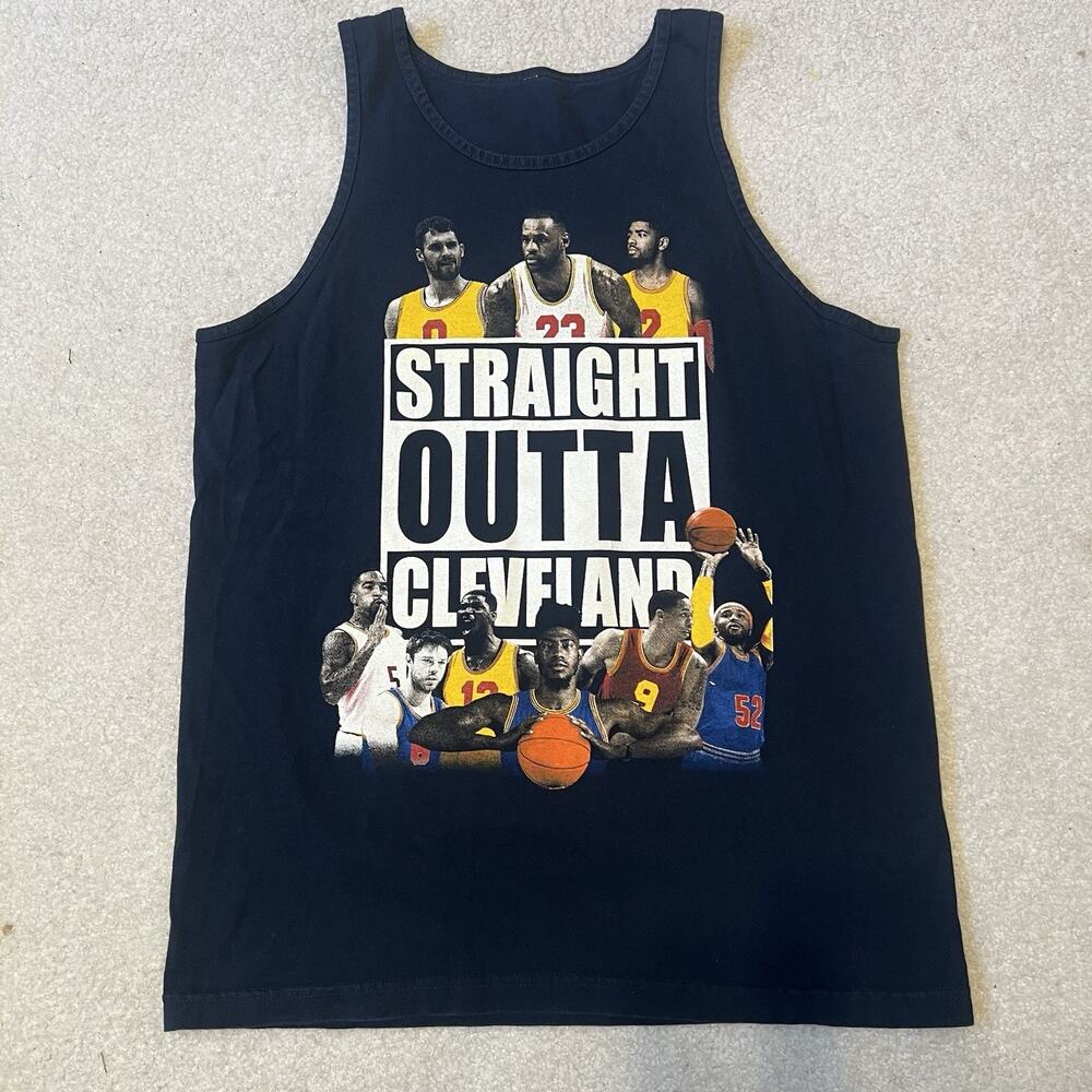 Vintage Y2K Lebron James Straight Outta Cleveland Large Tank Top Blue Mens